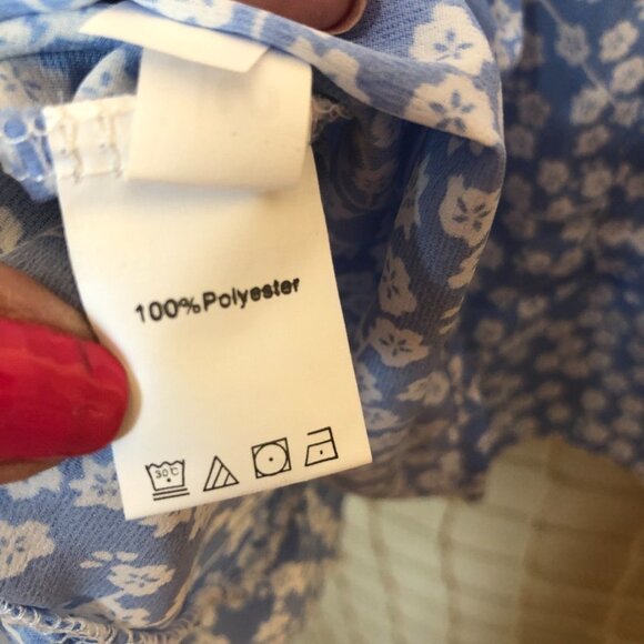 SHEIN Allover Blue & White Floral Print Ruched Bust Ruffle Hem Cami Dress S - Picture 9 of 13